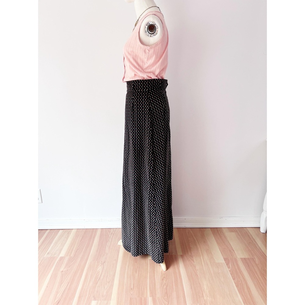 XS 1970s Black Velveteen Floral Maxi Skirt Whimsigoth Vintage Velvet - Picture 4 of 8